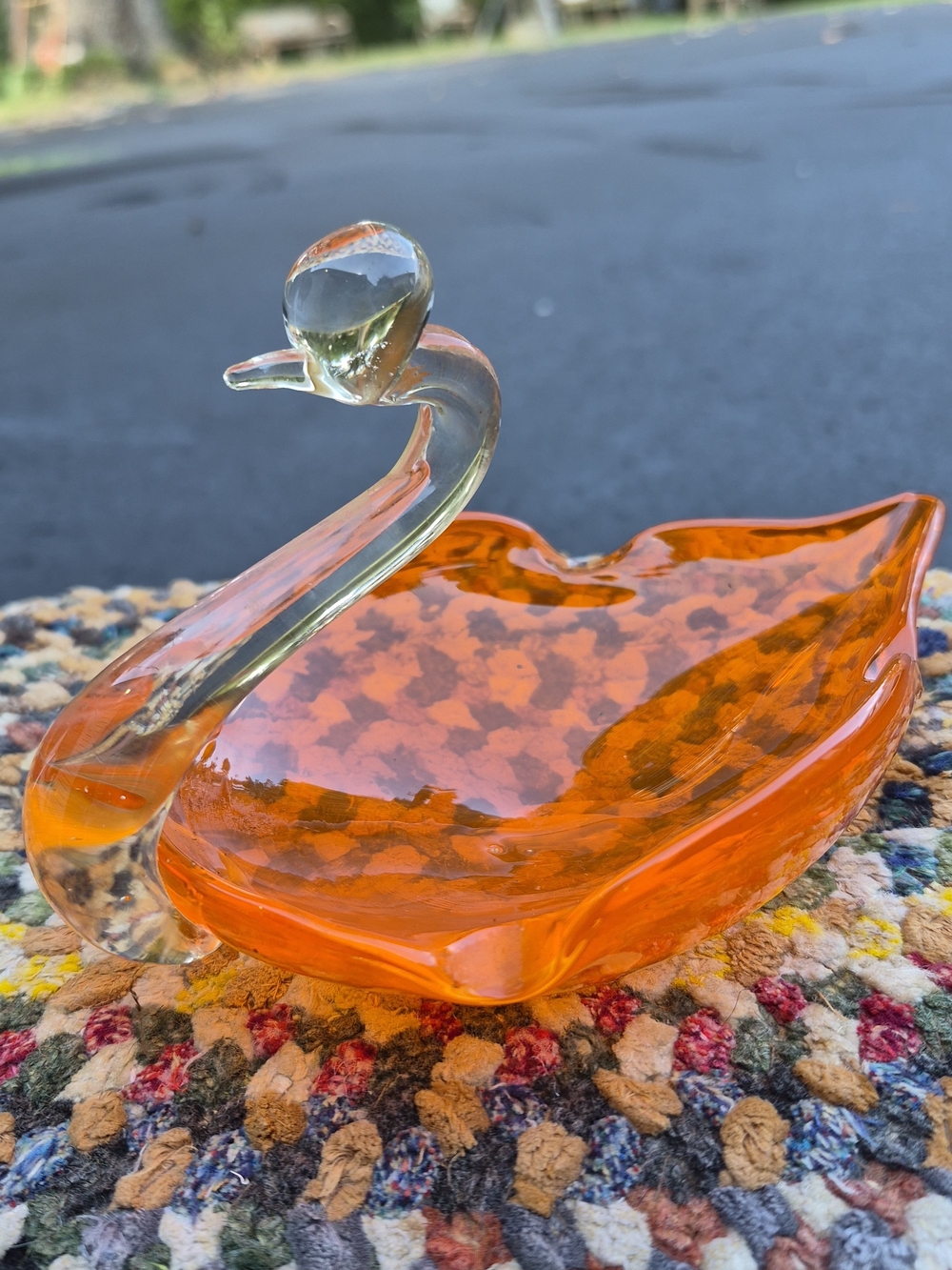 Vintage Orange Glass Swan